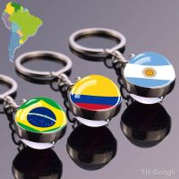 【hot】☒  Flag Keychains South America Countries Glass Chains Argentina Brazil Colombia Chile Keyring Jewelry