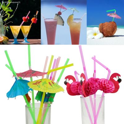 ☾ 10/20Pcs Mix color Tropical Umbrella Flamingo Pineapple Cocktail Straws Disposable Juice Drinking Straw Hawaii Beach Party Decor