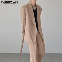 INCERUN New Mens Fashion Casual Style Solid Belt Blazer Long Sleeve Male All-match Simple Suits Coat Loose Tops 2021 Coat S-5XL