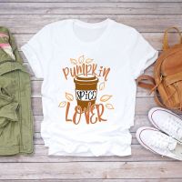 Premium Women Coffee Pumpkin Spice Fall Thanksgiving Halloween Print Womens Graphic T T-Shirts Top Shirt Female Tee T-Shirt