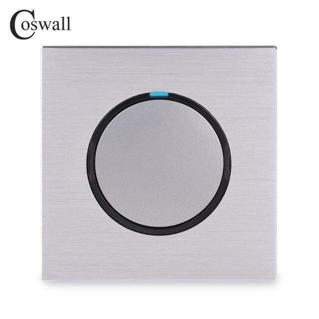 coswall-1-gang-1-way-random-click-on-off-wall-light-switch-with-led-indicator-black-silver-grey-brushed-aluminum-metal-panel