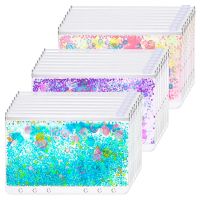 24 Pcs A6 Binder Pockets PVC Notebook Binder Glitter 6 Holes Binder Zipper Folders 6-Ring Loose Leaf Binder Pockets