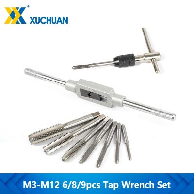 6/8/9pcs M3-M12 Tap Wrench Drill Set Hand Tapping Tools Metric Screw Thread Tap Twist Drill Bit Wrench Set