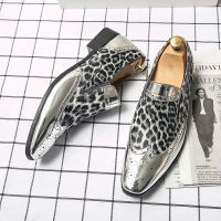 Fashion dress loafers men Golden Silver mens shoes leopard print casual shoes mens oxfords Business wedding moccasins formal