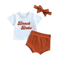 Pudcoco Infant Newborn Baby Girls Shorts Set, Short Sleeve Letters Print T-shirt with Elastic Waist Shorts and Hairband 3-24M  by Hs2023