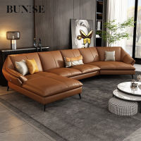 Bunise sofa โซฟาหนังแท้ ทันสมัย  นั่งสบาย  ตัวใหญ่ Lshape couch set for living room 370 x 93 x 83cm