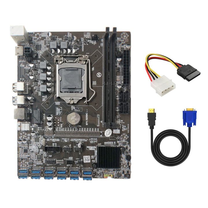 b250c-mining-motherboard-with-4pin-ide-to-sata-cable-hd-to-vga-cable-12-pcie-to-usb3-0-gpu-slot-lga1151-support-ddr4-ram