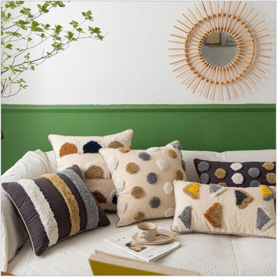 Beige Circle Geometric Embroidery Pillow Cover Handmade Grey Home Decor Cushion Cover PillowCase Pillow Sham 30x50cm45x45cm