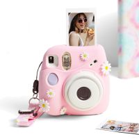 สำหรับ Instax Mini 7 + ฝาปิดกล้องเคสมือถือซิลิโคนนิ่มกระเป๋าสำหรับกล้องโพลารอยด์ Mini 7ฟิล์มสำเร็จรูปกระเป๋าใส่โน๊ตบุ๊คแบบพกพากล้องพร้อม Tali Bahu