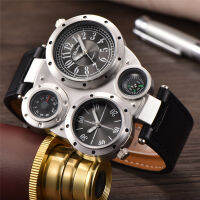 Oulm Unique Sports Men S Watches Top nd Luxury 2 Time Zone นาฬิกาควอตซ์ตกแต่งเข็มทิศนาฬิกาข้อมือชาย