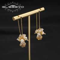 GLSEEVO Shining Hollow Zircon Natural Pearls Woman Ear Needles Fashion Trend Romantic Luxury Fine Jewelry Anniversary Gifts