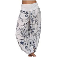Women Pants 2023 Summer Elastic Waist Pleated Casual Vintage Printing Ladies Wide Leg Trousers Streetwear Femme Loose Pants