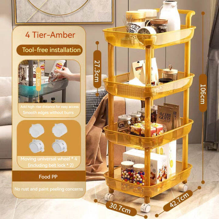 Rolling Cart, 3Tier Plastic Utility Cart, Diaper Cart Organizer, Storage Cart with Handle