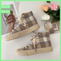 Milange High-Top ผ้าใบตรวจสอบรูปแบบรองเท้านักเรียนหญิงสไตล์เกาหลี Ulzzang ใหม่ All-Matching ผ้ารองเท้าผ้าใบอินเทรนด์