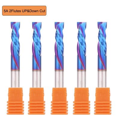 20Pcs BlueNano Coat 2 Flutes UP and DOWN Cut End Milling Spiral CarbideCutters สําหรับ CNC Router Compression Woodworking End Mill