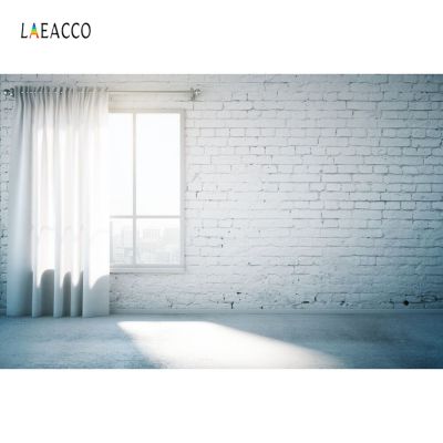 【Worth-Buy】 ภายในห้อง Laeacco ผ้าม่านหน้าต่างฉากหลังถ่ายภาพกำแพงอิฐสีขาวฉากหลังถ่ายภาพที่กำหนดเองสำหรับสตูดิโอ