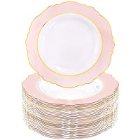 20Pcs Disposable Dinner Plate Baroque Pink And Plastic Plate Birthday Wedding Mother S Day Party Tableware Supplies