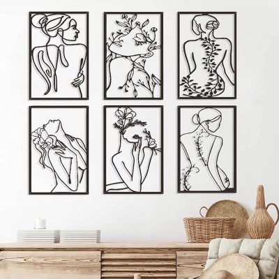 Nordic Female Abstract Line Face Silhouette Wall Hanging Rectangular Iron Frame Sexy Body Line Art Ornament Home Wall Decoration