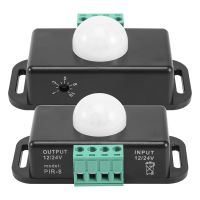 Motion Sensor Switch, 12V 24V PIR Sensor LED Switch Controller for Flexible LED Strips Light, 2 Pack