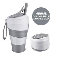 450ml Travel Cups Collapsible Silicone Cup With Sippy Folding Squeeze Water Bottles Coffee Drinking Mug Camping Hiking BPA Free