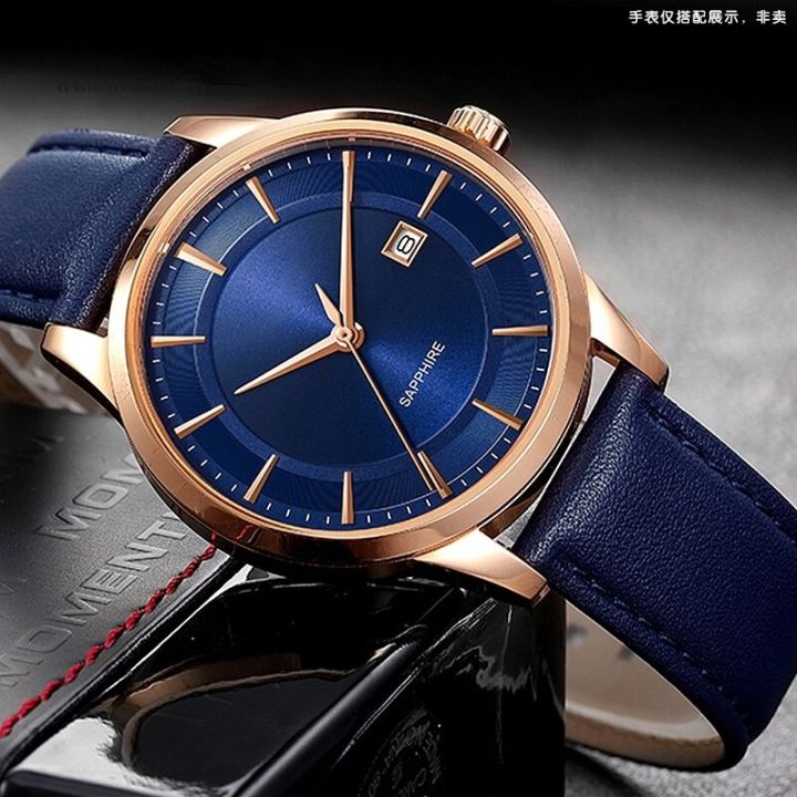 สร้อยข้อมือหนังแท้สีน้ำเงินเข้มสายนาฬิกาข้อมือสายนาฬิกา16m18mm-20mm-21-22-23mm-หนังวัวสายนาฬิกานาฬิกาหนัง-carterfa-อุปกรณ์สายรัด