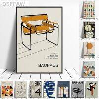 ☌Bauhaus เก้าอี้แสดงโปสเตอร์สำหรับวิ่งชายผ้าใบวาดภาพเรขาคณิตสีดำสีส้มเรียบง่ายการตกแต่งบ้านภาพติดผนังแนวนามธรรม