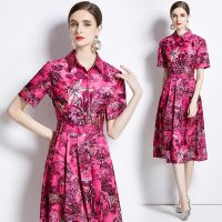 Women Fashionable and Versatile Dress with A Slim Waist and Targeted Printed Red Dress