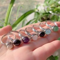 Reiki Healing Natural Stone Rings for Women Silver Color Wire Wrapped Amethysts Blue Quartz Pink Crystal Rings Wedding Jewelry