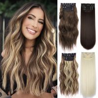 Leeons Synthetic 4pcs/set Long straight Hair Extensions 11Clip In Hair Extensions Ombre Honey Blonde Dark Brown Thick Hairpieces Wig  Hair Extensions