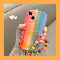 เคสโทรศัพท์กันกระแทกพร้อมสร้อยข้อมือลูกปัดมีสีสันสำหรับ Iphone 14 Pro Max,เคสโทรศัพท์หน้ายิ้มสีรุ้งมีไฟแฟชั่นบลูสำหรับ iPhone 11 12 13 Pro Max 13Pro หรูหรา