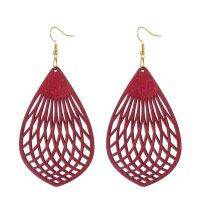 Delysia King Women Trendy Wood Hollowing Earring Water Drop Geometry Elegant Temperament Wooden Jewelry