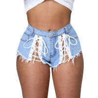 Summer 2022 New Women Sexy Bandage Tassel Denim Jeans Mini Shorts Feminino S-xxl