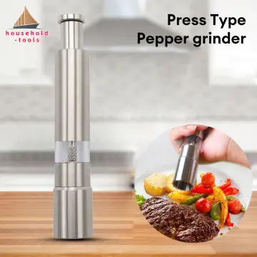 Salt and Pepper Grinder with Modern Thumb Push Button Grinder, Premium  Stainless Steel, for Black Pepper, Sea Salt and Himalayan Salt 
