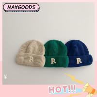 MAXG R Letter หมวกหนาอบอุ่น สีทึบทึบ กันลม หมวกถักนิตติ้ง แฟชั่นสำหรับผู้หญิง นุ่มนุ่มๆ หมวกพิมพ์ตัวอักษร เด็กสำหรับเด็ก