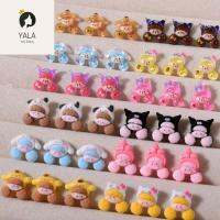 YALA 10Pcs/set รูปการ์ตูนเมโลดี้ อุปกรณ์ตกแต่งเล็บ Kuromi เครื่องเจาะเล็บ Kuromi แบบ DIY เครื่องรางเล็บแมวลูกแมว อุปกรณ์ตกแต่งเล็บการ์ตูน Kuromi สีสันสดใส เรซิน ร้านทำเล็บ