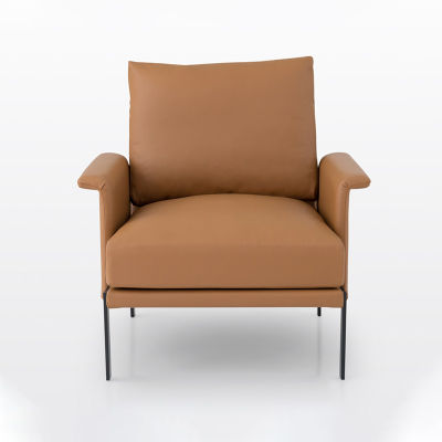 modernform เก้าอี้พักผ่อน CIEL ขาเหล็กดำ หุ้มหนัง ITALY สีน้ำตาล