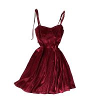 New 2021 Summer Velvet Dress Fashion Women Slim Bodycon Mini Party Dress Vintage Spaghetti Strap Backless Robe Vestidos Mujer