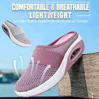 [ใหม่2023] Air Cushion เดิน Orthopedic เบาหวาน Loafers พลิกรองเท้าแตะพื้นไม้รองเท้าส้นแบนสตรีรองเท้าตาข่ายหญิงสไลด์