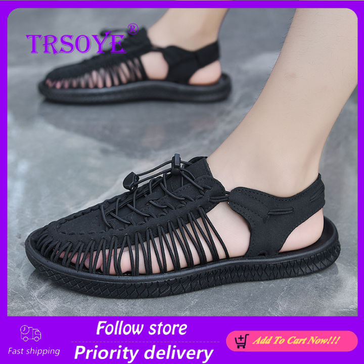 trsoye-รองเท้าแตะกลางแจ้งรองเท้าลำลองระบายอากาศได้สำหรับรองเท้าถักรองเท้าแตะสำหรับผู้ชายแฟชั่นใหม่ฤดูร้อน