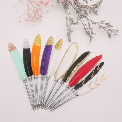 new! Exquisite Retro 10 Mini Feather Ballpoint Pen Set Signing Tool Gift Valentines Day Christmas Gift Pens