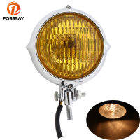 POSSBAY ไฟหน้ารถจักรยานยนต์ Amber Light Chrome Motocross Head Lights 12V Cafe Racer A สำหรับ Harley Chopper Sportster Softail