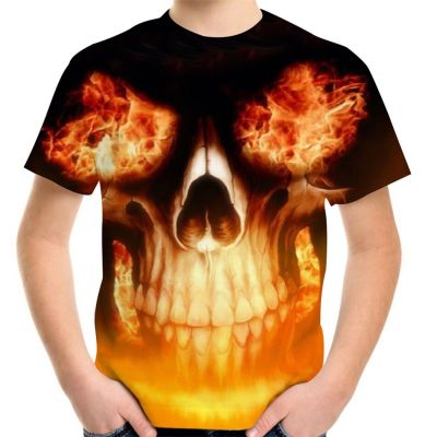 Holloween 4-20Y Teen Children Punk Skull 3D T-Shirt Boys Girls Skeleton Flame Print Harajuku T Shirt Kids Baby Cool Clothes Tops