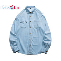 Cozy ฤดูใบไม้ผลิใหม่กระเป๋าผู้ชายเสื้อยีนส์สีน้ำเงินสามีแฟชั่นแขนยาวผ้าฝ้ายเสื้อลำลองสำหรับชาย