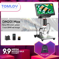 TOMLOV กล้องจุลทรรศน์ดิจิตอล DM201 Pro Max,กล้องจุลทรรศน์เอชดีเอ็มไอ25MP พร้อมหน้าจอ IPS 7นิ้ว,ส่งด้านล่าง,กล้องจุลทรรศน์เหรียญทั้งหมด,กล้องจุลทรรศน์บัดกรี,ขาตั้ง10 ",รองรับพีซี/ทีวี32GB