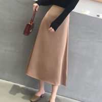 New Spring Summer Solid Silk Skirts Womens A-line Satin Midi Skirt Vintage High Waist Black Zipper Skirts Jupe Falda 9645