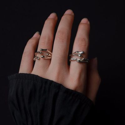 แหวนแฟชั่นผู้หญิงสไตล์เกาหลี,แหวนผิดปกติปรับได้รูปทรงเรขาคณิตแหวนเปิดแหวนสำหรับผู้หญิงได้