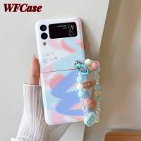 WFCase ปลอกสำหรับ Samsung Z Flip4 Samsung Z เคสโทรศัพท์แบบพับลายกราฟฟิตี้สีรุ้งเรียบง่าย Flip3 (+ สร้อยข้อมือ) เคสป้องกันกล้องแบบเต็ม