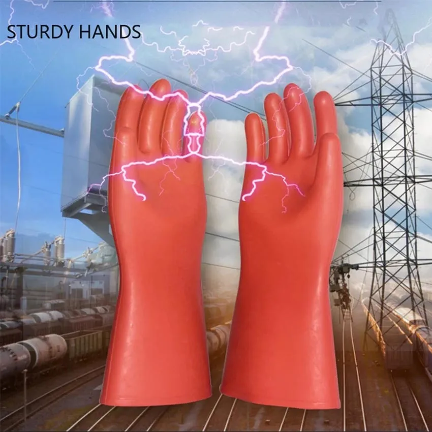 DmsBang 2pcs Newest in The Market Safe Product Red 12KV Insulating Gloves Rubber Safety Electrical Protective Gloves Kit Persona