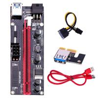 【Thriving】 Kids Tech VER009S PCI Express PCIE PCI-E Riser 009S Molex 6Pin กับ SATA อะแดปเตอร์ USB3.0 16X 1X LED