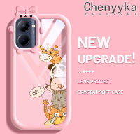 เคส Chenyyyka สำหรับ Realme C33 C33 2023 C35 C55 Narzo Narzo N55 Narzo 50A Prime กระแสแฟชั่นแบรนด์ Bow สี Animal Softcase น่ารัก Tpu เคสใสกรอบสีเคสกันกระแทกกล้อง